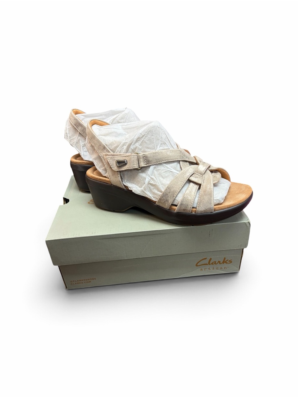 Clarks Beige Suede Wedge Sandals